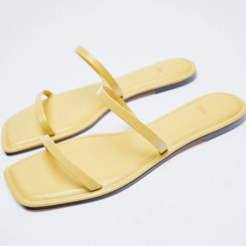 Zara Yellow Square Toe Slide Sandals